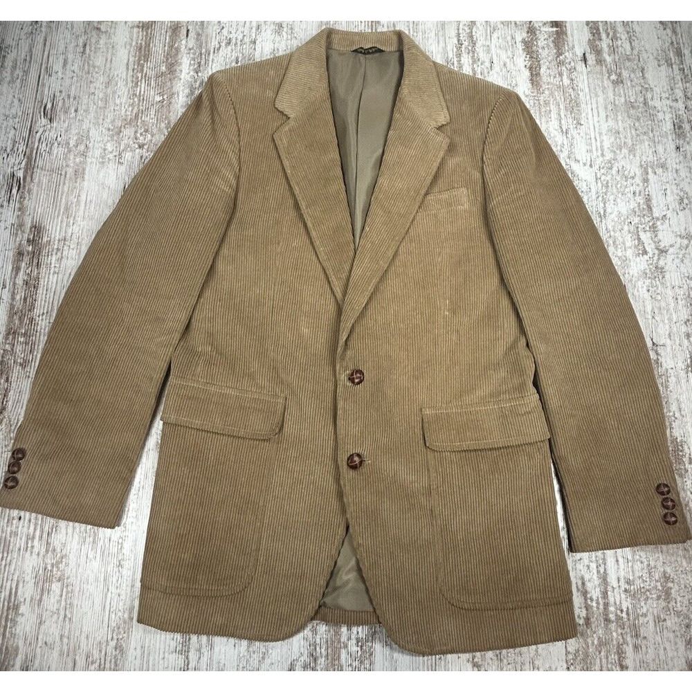VINTAGE Jordache Western Corduroy Blazer Sports Coat Size 40L Khaki Beige EUC